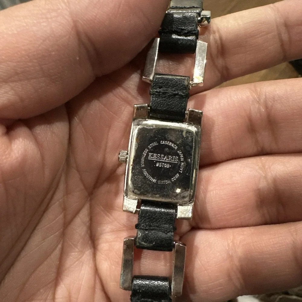 Working Kessaris Women's watch Silver/Black Rectangle Fancy Leather Strap Fit 7